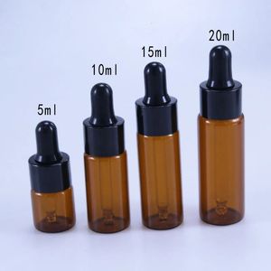 50pcslot 5 ml 10ml 15 ml 20 ml Amber Glass Dropper bouteille Bottons de flacons avec pipette pour parfum cosmétique Bouteilles d'huile essentielle 231222