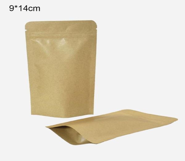 50 unids / lote 914 cm Stand Up Papel Kraft Paquete con cierre de cremallera Bolsa Fiesta DIY Papel de aluminio Bolsa con cremallera superior Comida Merienda Té Flor seca Zipp8611777