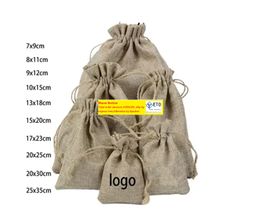 50pcslot toile de jute Jute cordon cadeau bijoux pochettes sacs papier d'emballage cadeau