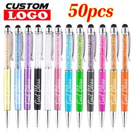 50pcsLot stylo à bille en métal cristal mode stylet créatif tactile pour l'écriture papeterie bureau école cadeau gratuit personnalisé 240105