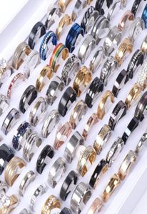 50pcslot model coloré anneaux en acier inoxydable bijoux pour hommes femmes fête cadeau love mix style 16 mm22 mm entier9426411