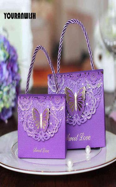 50pcslot Highquality Cut Butterfly Flower Bolsas de regalo Cajas de dulces Favores de boda Portable Regalos Fiesta Decoración H11040730