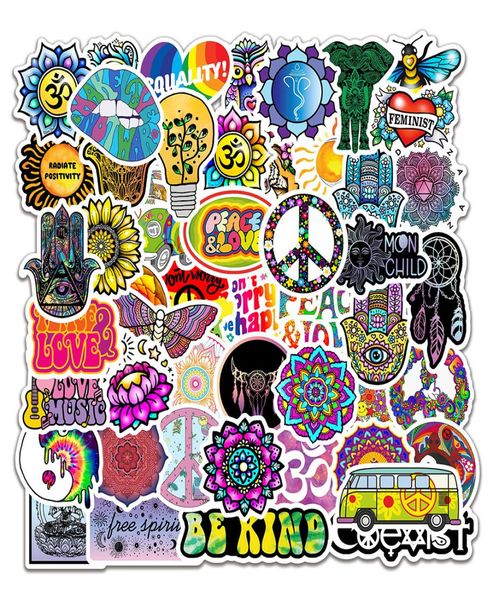 50 Unids / lote Hippies Pegatinas Paz y Amor Graffiti Etiqueta para Laptop Monopatín Equipaje Motocicleta Calcomanía Impermeable Diario DIY2300474