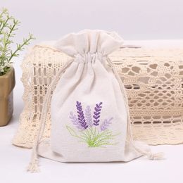 50 stuksslot Imitatie Linnen Canvas Lavendel Trekkoord Zakken Geschenkverpakking Party Favor Candy Jute Pouch 240328