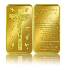 50pcslot, Jezus Christus Gold Plated Crucifi Jesus 10 Geboden Bullion Ingot Bar