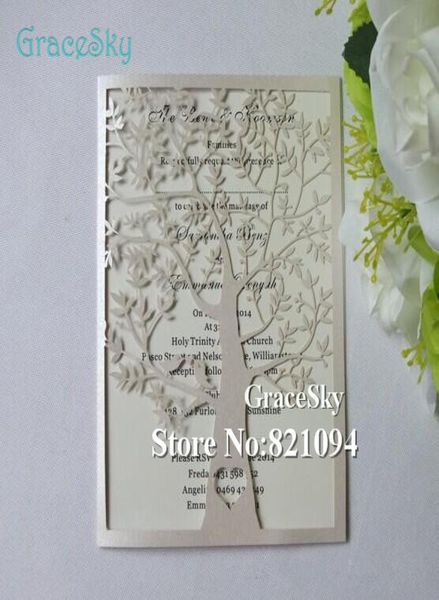 50pcslot laser Papier de coupe Big Happey Tree pour anniversaire de mariage x039mas Party Paper Invitation Carte avec inner9793723