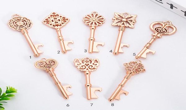 50pcslot Metal Gold Key Abridor de botellas de cerveza Anillo de vino Llavero Favores de fiesta de boda Regalos antiguos vintage para invitados 8988563