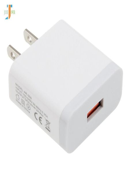 50pcslot Cargador USB único 2A Carga rápida Viaje Adaptador de enchufe de EE. UU. Cargador de pared portátil Cable de teléfono móvil para iphone Samsung X1153889