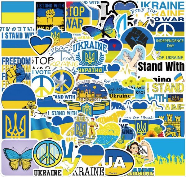 50pcslot ukraine autocollants ukraine drapeau souhaiter des autocollants de graffiti pour les bagages de bricolage