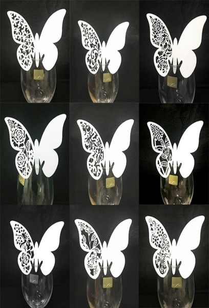 50pcslot blanc papillon découpé au Laser marque de Table verre à vin nom Place cartes de mariage anniversaire bébé douche fête de noël fournitures Y75774953