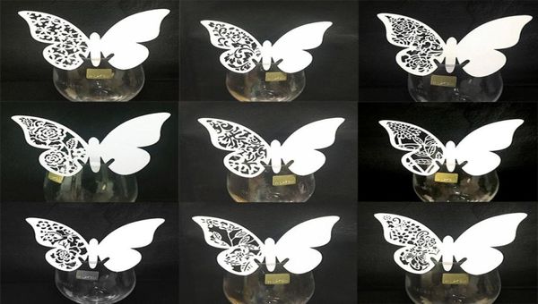 50pcslot blanc papillon découpé au laser marque de table verre à vin nom cartes de mariage anniversaire bébé douche fête de noël fournitures Y79260489