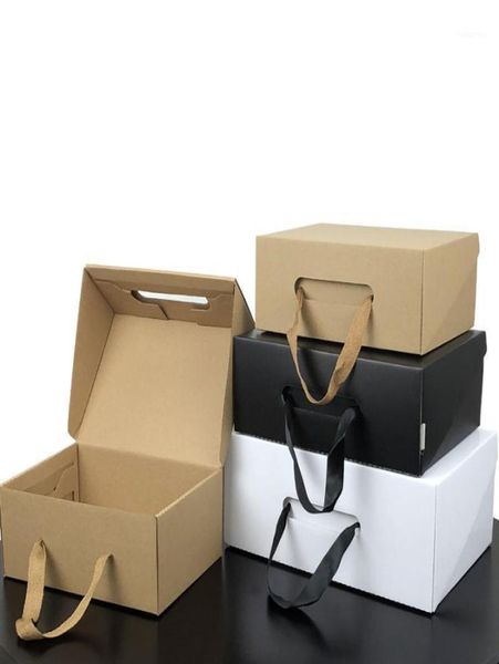 50pcslot Whiteblack Kraft Paper Gift Box Enfants039 Boîte à chaussures Portable Femmes Chaussures Men 4 Size Custom Logo13228753