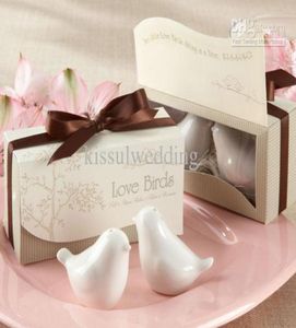 50pcslot25boxes Gift de mariage unique Of Love Birds Salt en céramique et poivrons Favors de mariage et Favors Love Party9744655