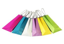 50pcspack Kraft Paper Gift Bag 21x15x8cm Solid Color Boutique Store Festival Gift Wrap Bags met handle1434310
