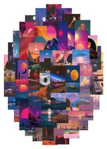 50pcSset Affiche Petite étanche à skateboard Stickers Cartoon Sunset Illustration Paysage pour ordinateur portable Casque de bouteille d'ordinateur portable 5574143