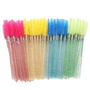 50pcsset Glanzende Wegwerp Wimper Applicators Borstel Mascara Applicator Wenkbrauw Borstels Kam Wand Draad Make-Up ST02