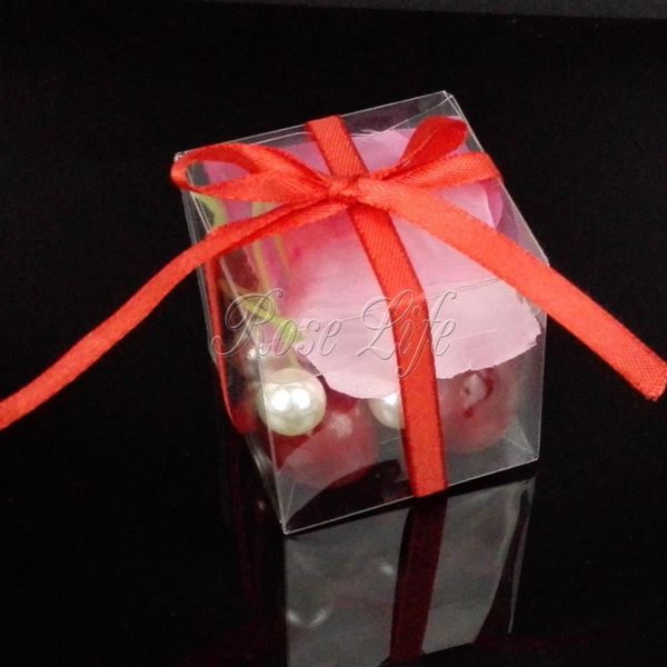 50 unids/lote caja de regalo de recuerdo de boda cuadrada transparente bolsas de dulces de fiesta transparentes al por mayor