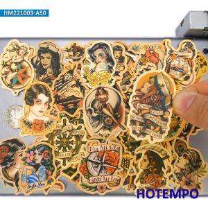 50 -stuks geel retro stickers Old School Tattoo Girl Sailor grappige stickers voor Bike Car Motorcycle Guitar Telefoon Laptopsticker