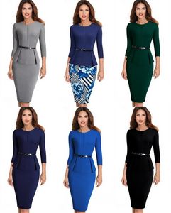 50s 60s retro vintage kantoorjurk slijtage vrouwen 3/4 mouw schede vrouwelijke bodycon werkjurken met riemvestidos vintage fs3693 b0712x2