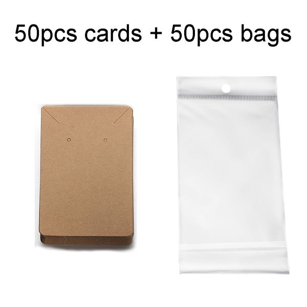 CARDES DE LA MAISON 50SETS avec sacs 50pcs Collier de bijoux Cartes d'emballage avec sacs d'auto-semeurs Carte d'étiquettes en papier kraft pour les bijoux de bricolage