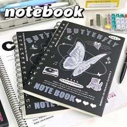 50 vellen A5 Notebook Zwart Eenvoudig Ins Stijl Retro Cover Coil Mooie Cartoon Horizontale Lijn Journal Scrapbook Student Supplies