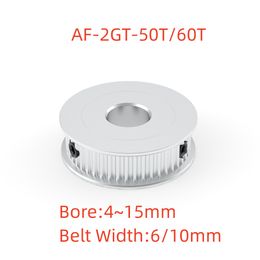 50T/60T 2GT Timingpulle Boring 6 ~ 25 mm voor breedte 6/10mm GT2 Synchrone riem 3D -printer CNC -onderdelen AF Type Pitch 2mm