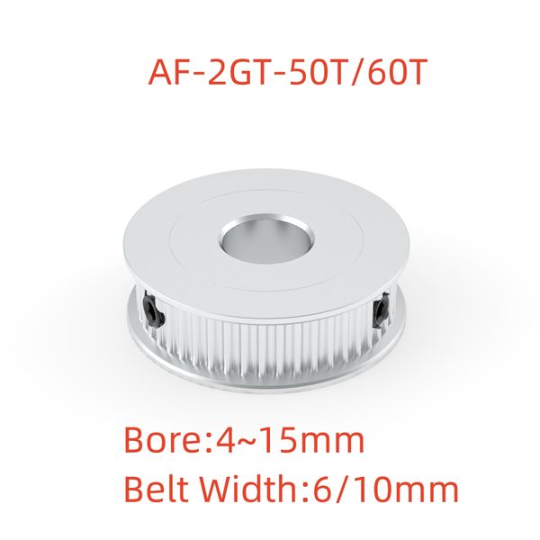 50T/60T 2GT TIMINACIÓN POLEA DE POLLA 6 ~ 25 mm para ancho de 6/10 mm GT2 Cinturón síncrono 3D PIEZAS CNC PIEZAS AF Tipo Pitch 2 mm