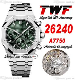 50e verjaardag A7750 automatisch chronograaf herenhorloge 2624 ETA 41 mm groene getextureerde stok wijzerplaat roestvrij stalen armband eiken horloges Super Edition Puretime D4