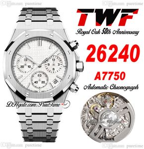 50 -jarig jubileum A7750 Automatische chronograaf Heren Watch 2624 ETA 41 mm Witte textuurstick Dial Roestvrij stalen armband Oak horloges Super Edition Puretime B2
