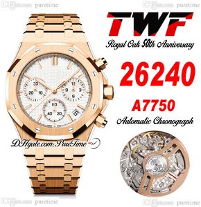 50 -jarig jubileum A7750 Automatische chronograaf Heren Watch 2624 ETA 41 mm Rose Gold White Tekst Stick Dial Stainless Steel Bracelet Oak Super Edition Puretime F6