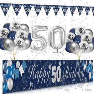 50th Birthday Decorations Men Women Birthday Party Supplies Blue Silver Birthday Ballonnen 30th Happy Birthday Banner PO Props 240522