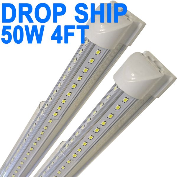 50W 5000LM 6500K, 4FT LED Shop Light, Tube LED connectable à couvercle transparent, éclairage LED T8 intégré en forme de V, plafonniers LED pour garage entrepôt crestech