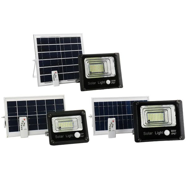 50W 80W 120W Energía solar al aire libre Sensor de movimiento PIR Reflector de jardín LED Luz de seguridad con control remoto