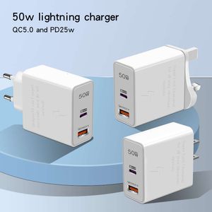 Chargeur double Port 50W, tête Standard britannique, adapté à Samsung Huawei Apple Phone PD, adaptateur de charge rapide