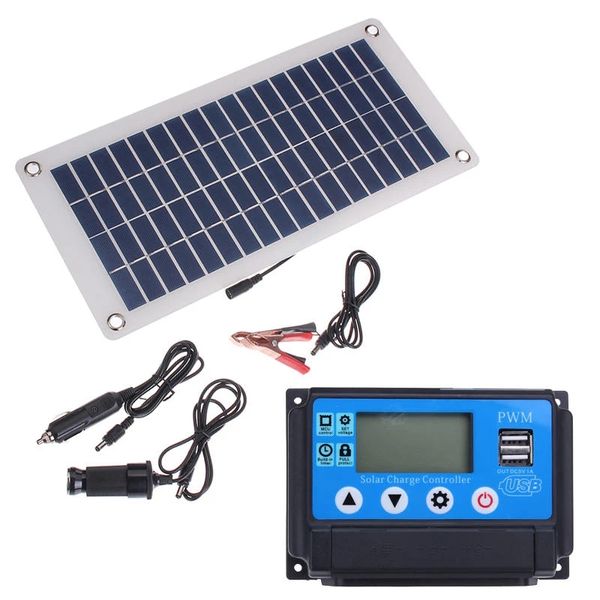 Panneau Solaire Double USB 12V/5V 50W avec Chargeur de Voiture Contrôleur 10/20/30/40/50A pour Lumière LED de Camping en Plein Air - 40A