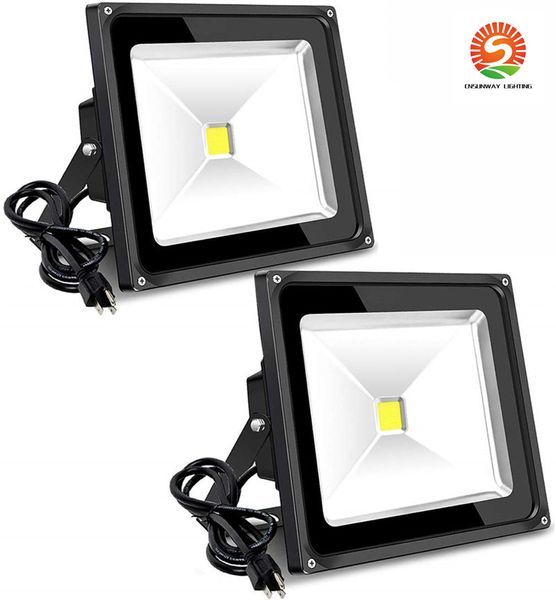 Luz de inundación para exteriores de 50 W, 6000 lm, luz de seguridad superbrillante con enchufe, luz de día blanca de 5000 K, reflector LED IP65 para patio, jardín, patio de juegos