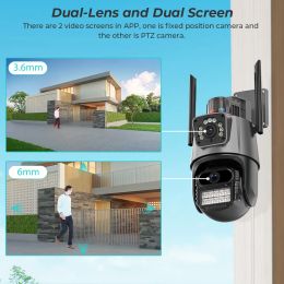 8MP 4K IP Camera Outdoor WiFi PTZ Dual Lens Dual Screen Auto Tracking Waterproof Security Video Surveillance Police Light Alarm