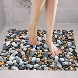 50x70 cm Autocollant Carpet Halway Porte-goutter 3D CobbleStone Ampilable étanche PVC Decal de salle de bain Anti-Slip Mat à glissement