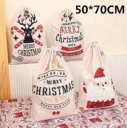 50X70CM Père Noël Sacs Décorations De Noël Cadeau Cordon Toile Grand Père Noël Cadeau Sac En Gros EE