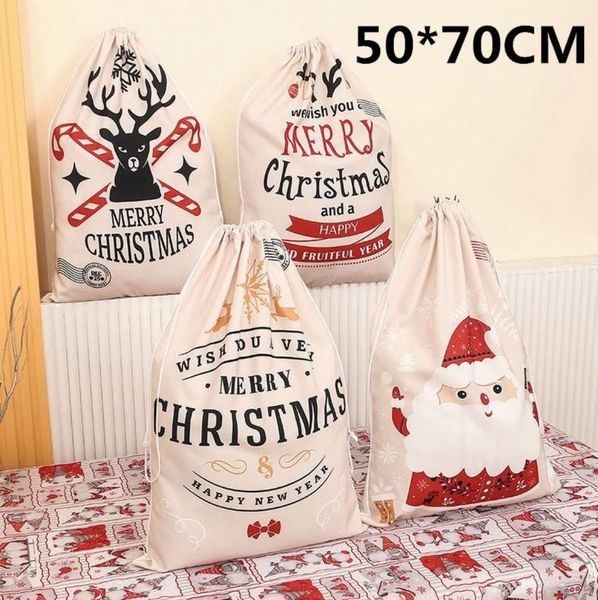 50X70CM Sacos de Papá Noel Adornos de Navidad Regalo Cordón Lona Gran Bolsa de regalo de Papá Noel al por mayor wly935