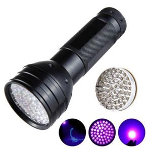 51 LED UV Torch 395 nm Linteria ultravioleta Ligera púrpura Linca de aluminio negro falsificación detectada de mancha de orina de mascota Det2212726