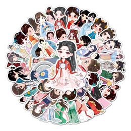 51 stks hanfu cartoon creatieve graffiti waterdichte sticker PVC auto persoonlijkheid trend decoratie