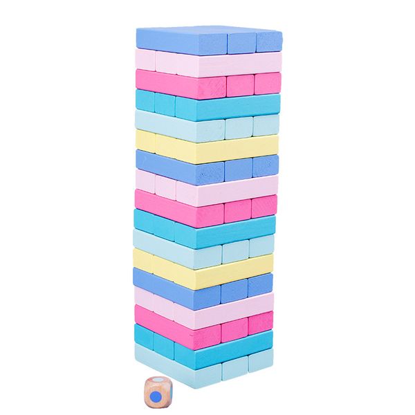 51 piezas Bloques de color de madera Torre de caída - Juegos de juegos de juegos de torre de apilamiento de color para niños Familia Familia Multi color