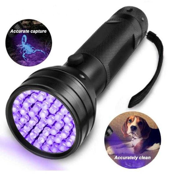 51 UV Ultravioleta LED Linterna Violeta Blacklight Black Lights Antorcha 395 nM 51LED Aluminio Shell Lámpara de haz UV Mini Light Batería antorchas