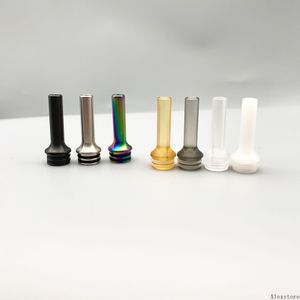 510 Acier inoxydable Métal Plastique Acrylique Drip Tip Long Embouchure Arc-en-ciel Argent Noir pour 510 Atomiseur Réservoir 7 Couleurs Accessoires