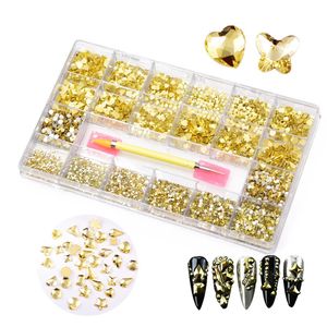 5100PCS / BOX MIXT AB Glass Crystal Diamond in Grids 21 Forme SS4-SS20 Flatback Nail Art Rhingestone avec 1 Pick Up Pen B4080 240412