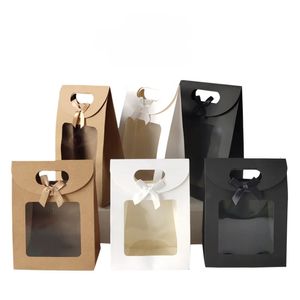 Sacs cadeaux à fenêtre transparente, 51020 pièces, pour mariage, anniversaire, fête à domicile, boîte d'emballage blanc et noir, sac à emporter de pâtisserie, 240301