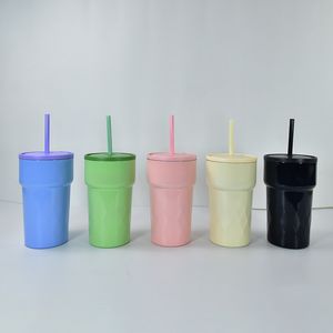 Vasos de café aislados de 510 ml con tapa de paja Vaso de vacío de acero inoxidable Tazas de paja Taza de café de viaje con hielo de doble pared NUEVO