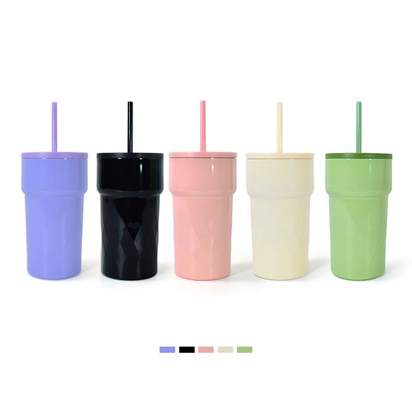 Gobelets à café isolés de 510 ml avec couvercle en paille Gobelet à vide en acier inoxydable Tasses à paille Tasse à café de voyage glacée à double paroi pour femme et homme Ventes chaudes