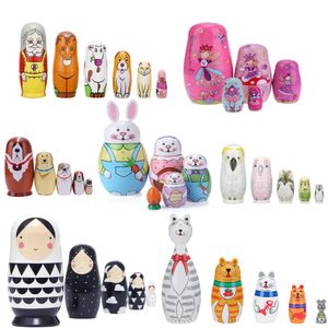 510pcsSet Matryoshka Dolls Nesting Wooden Russian Babushka Hand Crafts Diversión Niños Niños Regalos de cumpleaños Juguetes 231229